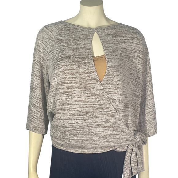 Soho Street NY Sz L Open Wrap Front Top Front Tie Neutral Color Knit Balletcore - Picture 5 of 9